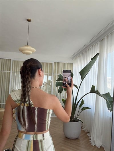 Renk Geçişli Crop ve Pantolon Takım