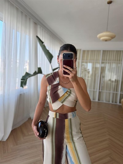 Renk Geçişli Crop ve Pantolon Takım