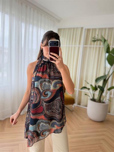 Renkli Omuz Dekolteli Şifon Bluz