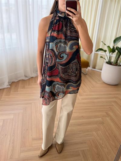 Renkli Omuz Dekolteli Şifon Bluz