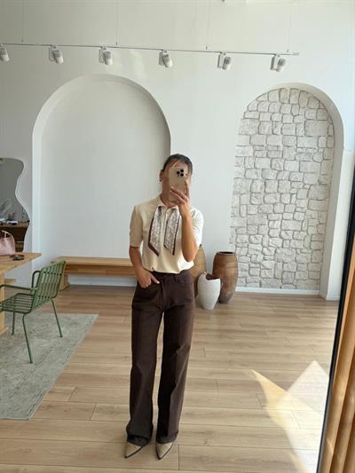 Geniş Paça Acı Kahve Jean Pantolon