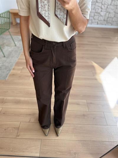 Geniş Paça Acı Kahve Jean Pantolon