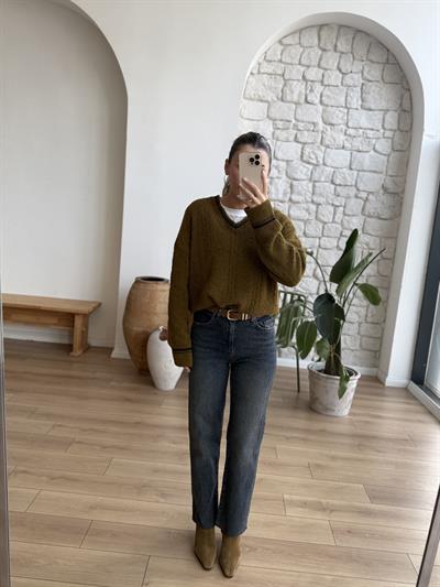 Rolly Taba Kemerli Kesik Paça Yıkamalı Jean