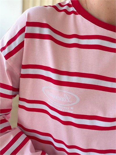 Ruby Çizgili Basic Sweat-Pembe