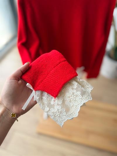 Ruby Dantelli Kırmızı Kazak