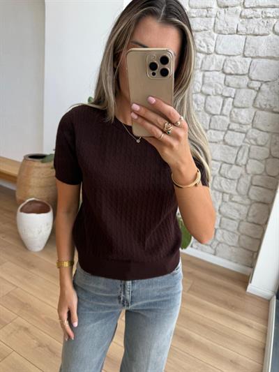 Saç Örgüsü Kahverengi Triko Bluz