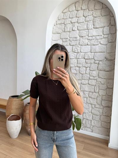 Saç Örgüsü Kahverengi Triko Bluz