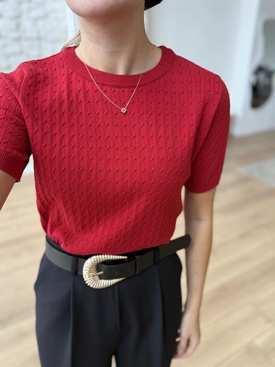 Saç Örgüsü Kırmızı Triko Bluz