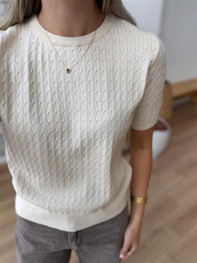 Saç Örgüsü Krem Rengi Triko Bluz