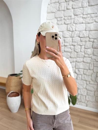 Saç Örgüsü Krem Rengi Triko Bluz