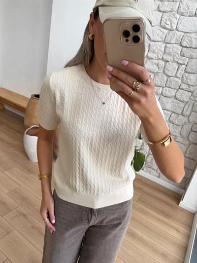 Saç Örgüsü Krem Rengi Triko Bluz