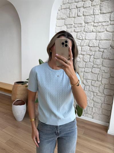 Saç Örgüsü Mavi Triko Bluz