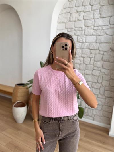 Saç Örgüsü Pembe Triko Bluz