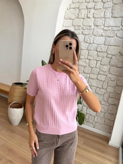 Saç Örgüsü Pembe Triko Bluz