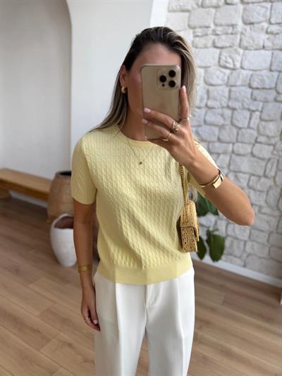 Saç Örgüsü Sarı Triko Bluz