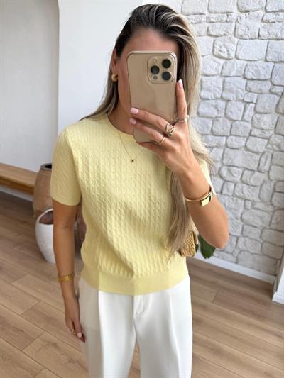 Saç Örgüsü Sarı Triko Bluz