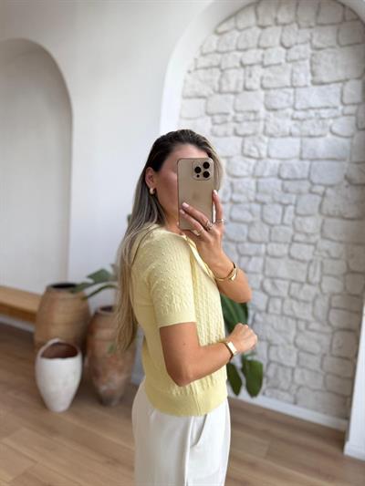 Saç Örgüsü Sarı Triko Bluz