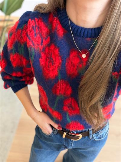 Saks-Kırmızı Floral Kazak