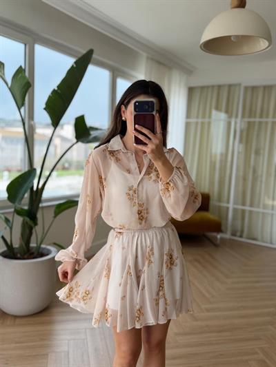 Sarı Çiçekli Şifon Takım