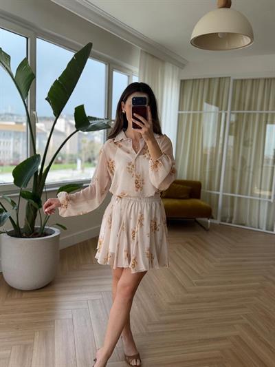 Sarı Çiçekli Şifon Takım