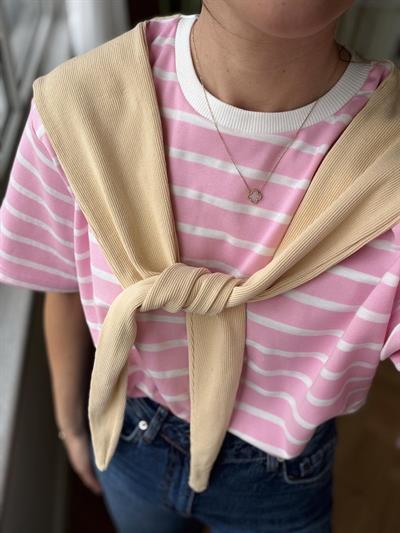 Sarı Şal Detaylı Pembe Çizgili Tshirt