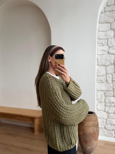 Selanik Örme Cepli Çağla Yeşili Hırka