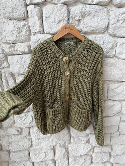 Selanik Örme Cepli Çağla Yeşili Hırka