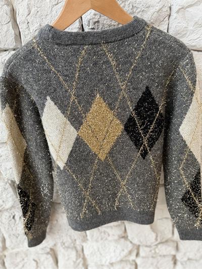 Simli İp Baklava Desen Gri Kazak