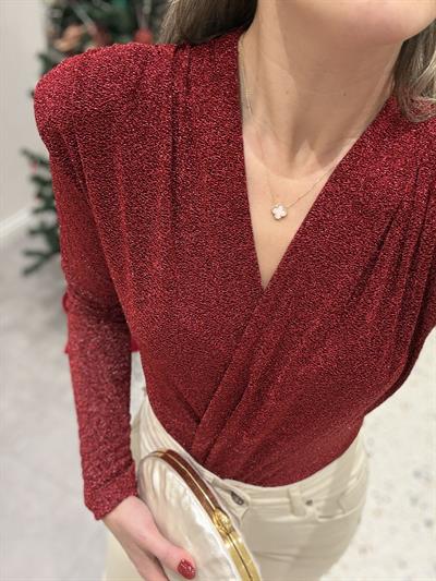 Simli Kırmızı Bodysuit