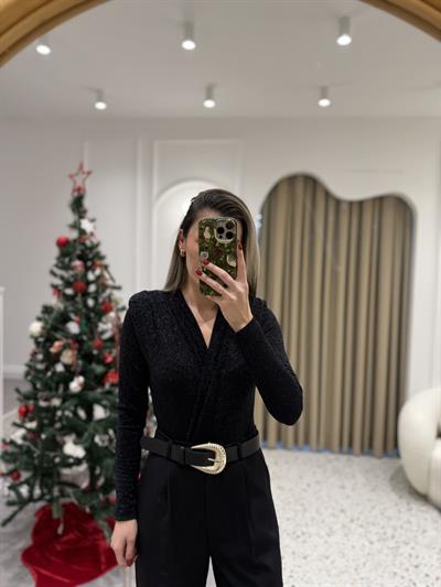 Simli Siyah Bodysuit