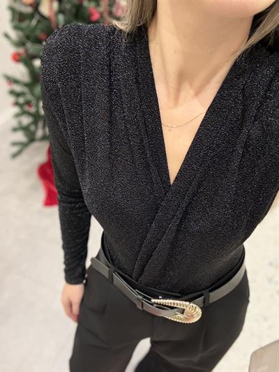 Simli Siyah Bodysuit