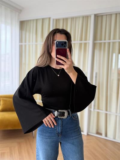 Siyah Büzgülü Yarasa Kol Body