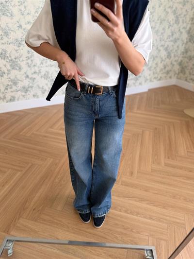 Siyah Kemerli Koyu Mavi Jean