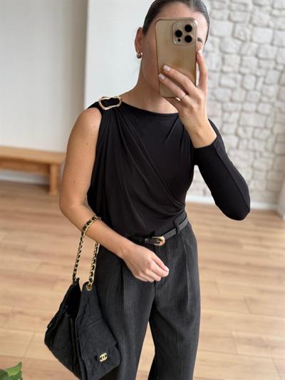Siyah Tek Omuz Bodysuit