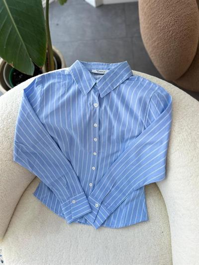 Slim Fit Çizgili Mavi Gömlek
