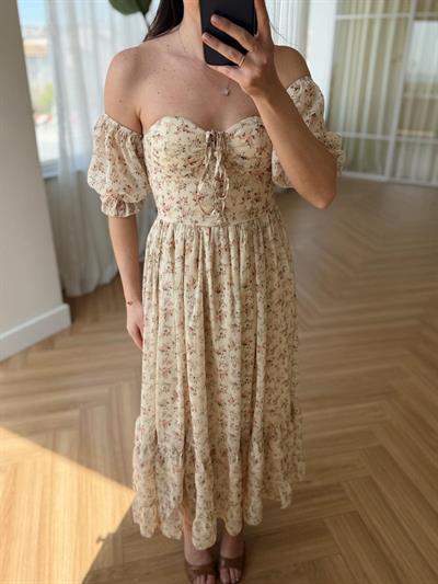 Solita Floral Desen Şifon Elbise