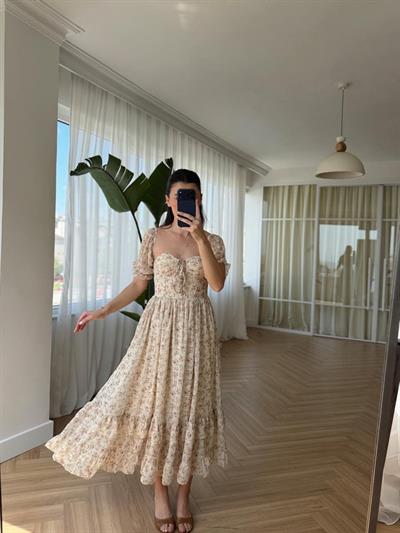 Solita Floral Desen Şifon Elbise
