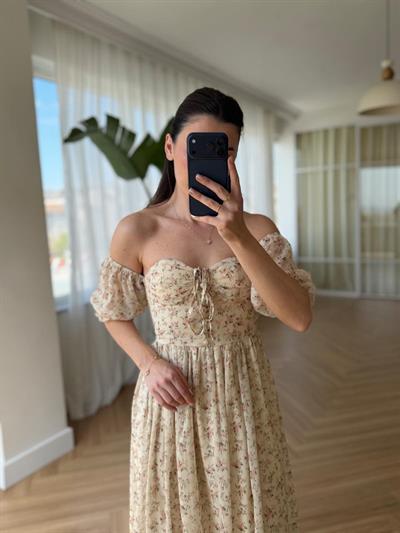 Solita Floral Desen Şifon Elbise