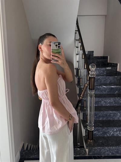 Straplez Pembe Müslin Bluz