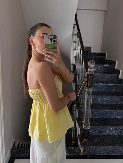 Straplez Sarı Müslin Bluz