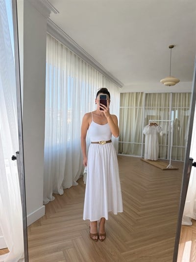 Taba Kemerli Garnili Elbise