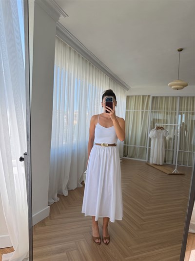 Taba Kemerli Garnili Elbise
