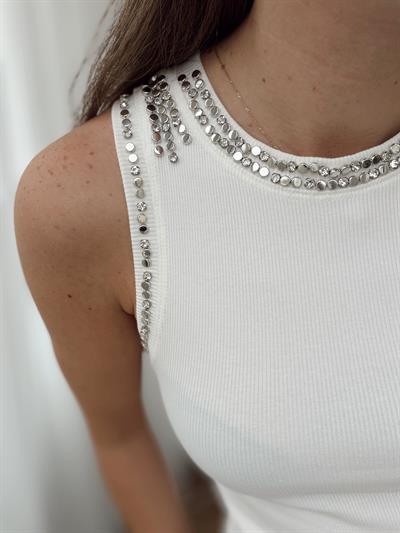 Taş Detaylı Beyaz Atlet