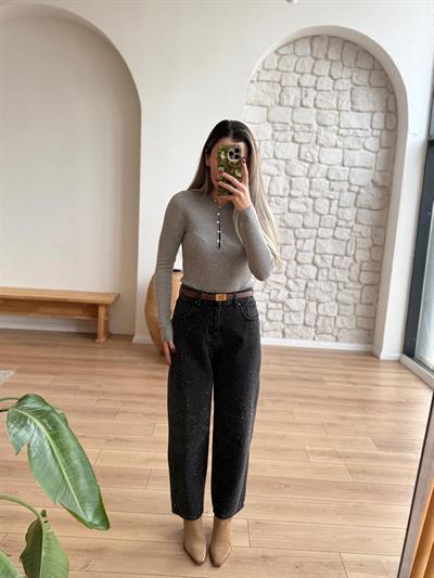 Taşlı Antrasit Jean