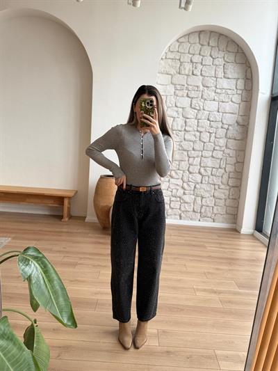 Taşlı Antrasit Jean