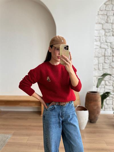 Teddy Armalı Kırmızı Kazak