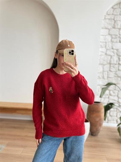 Teddy Armalı Kırmızı Kazak