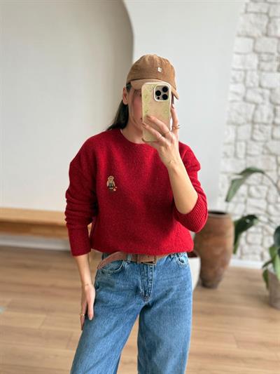 Teddy Armalı Kırmızı Kazak