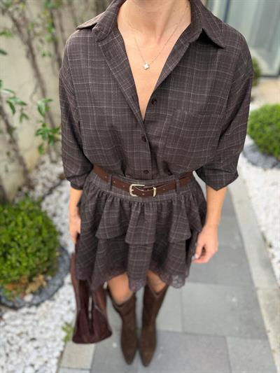 Tek Cep Detaylı Kahverengi Ekose Gömlek