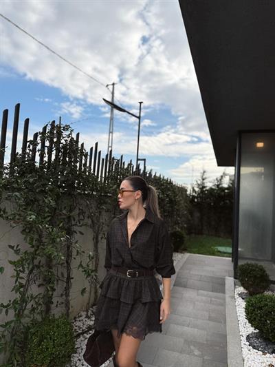 Tek Cep Detaylı Kahverengi Ekose Gömlek